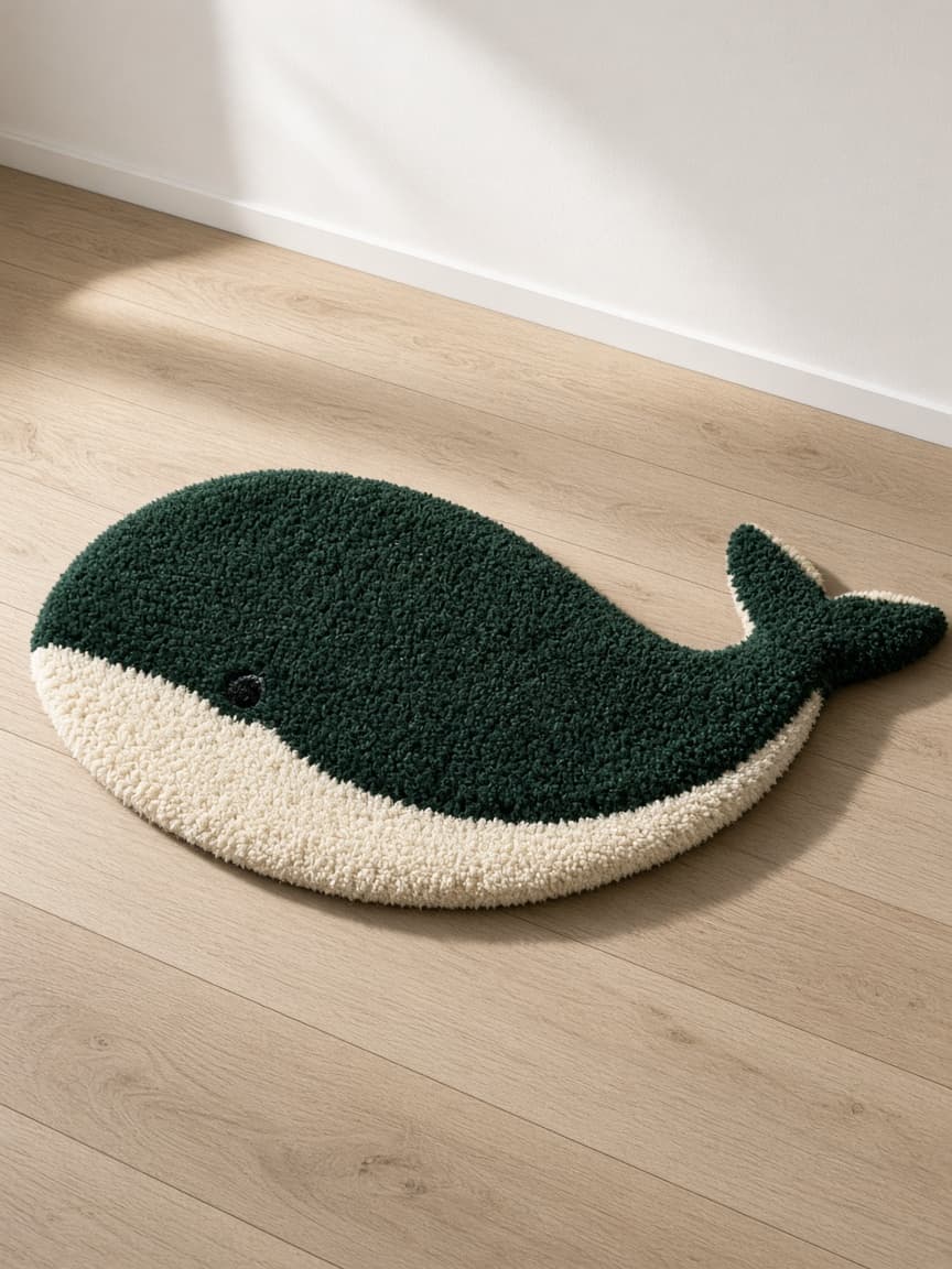 Deep Whale, a tufted rug on a wood floor