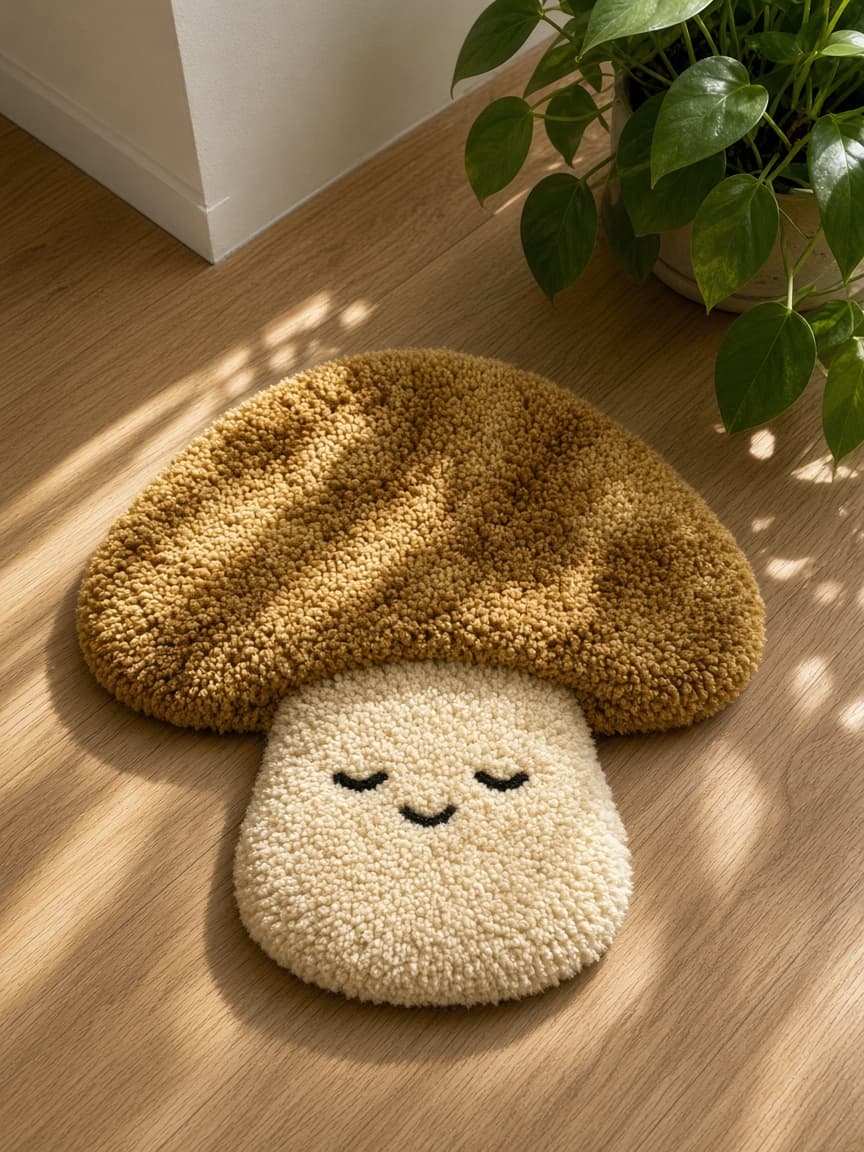 Ochre Cap, a tufted rug on a wood floor