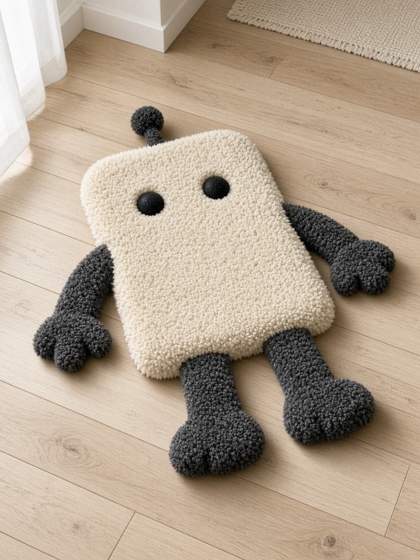 Tin Pal, a tufted rug on a wood floor